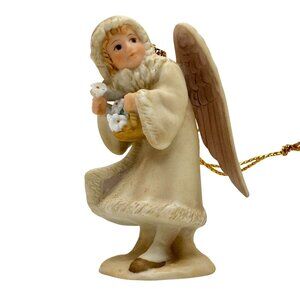 Vintage Schmid Angel Ornament Wings Flowers Porcelain Christmas Figurine 3"